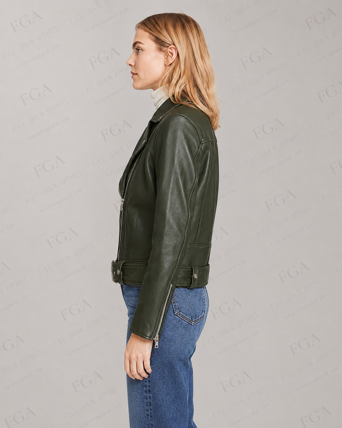 Women's Olive Green Moto Leather Jacket | Premium Biker Style | Full Grain Apparel