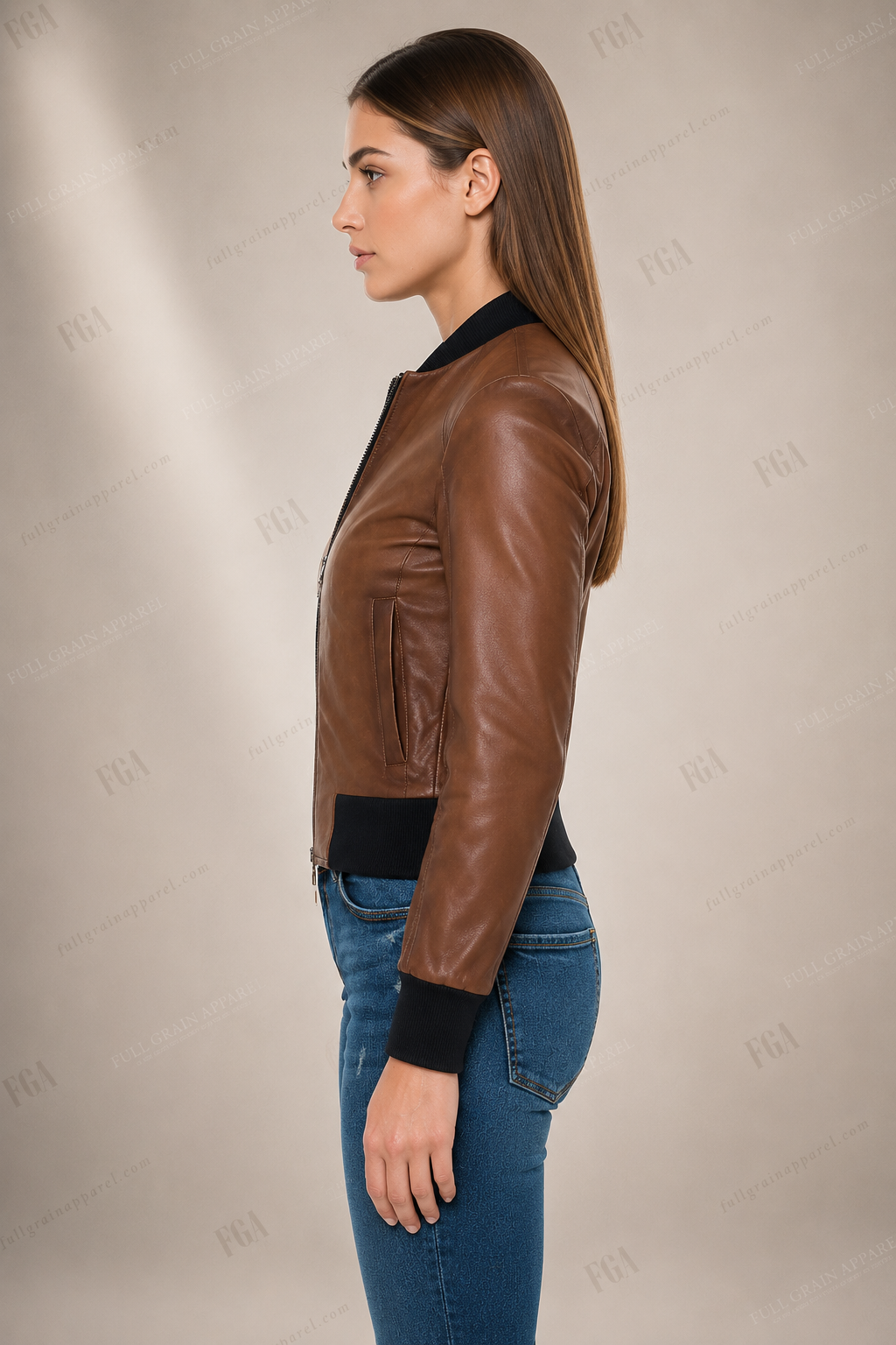 Women's Brown Leather Bomber Jacket – Premium Zip-Up Leather Outerwear