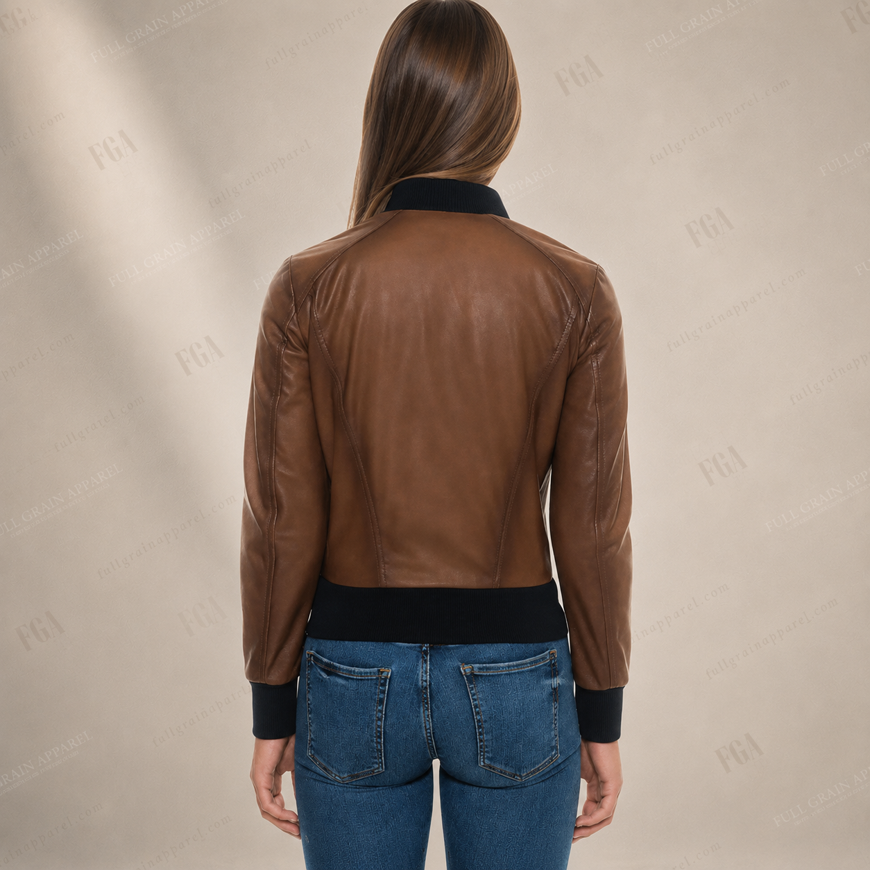 Women's Brown Leather Bomber Jacket – Premium Zip-Up Leather Outerwear