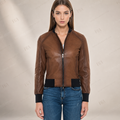 Women's Brown Leather Bomber Jacket – Premium Zip-Up Leather Outerwear
