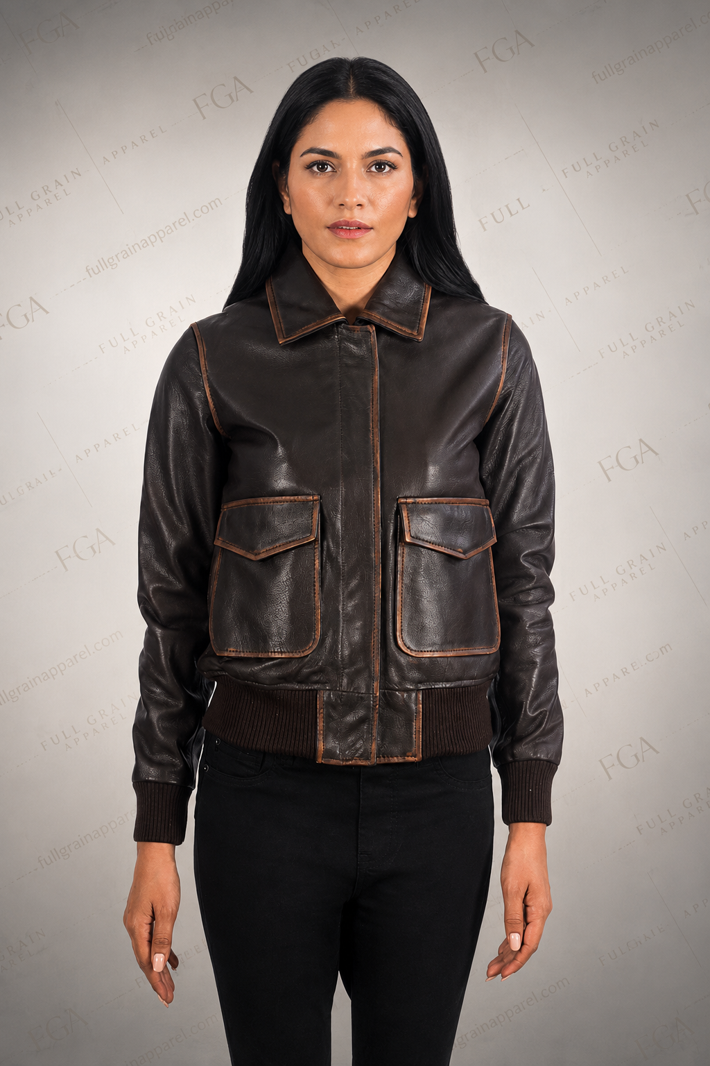 Women's Vintage Brown Leather Bomber Jacket – Premium Distressed Leather
