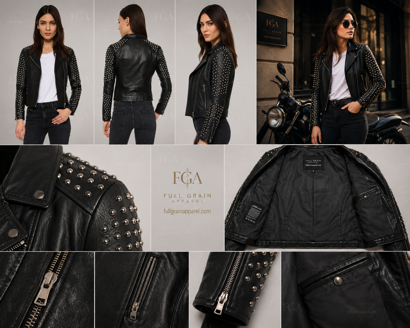 Women's Studded Black Moto Leather Jacket – Premium Biker Style  Full Grain Apparel