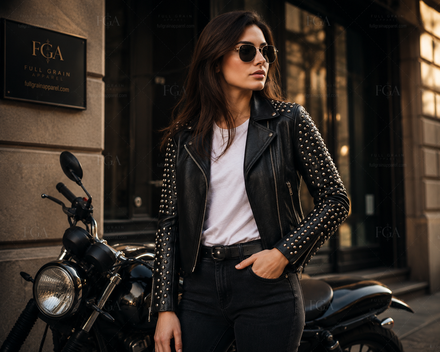 Women's Studded Black Moto Leather Jacket – Premium Biker Style  Full Grain Apparel