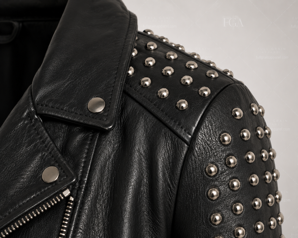 Women's Studded Black Moto Leather Jacket – Premium Biker Style  Full Grain Apparel