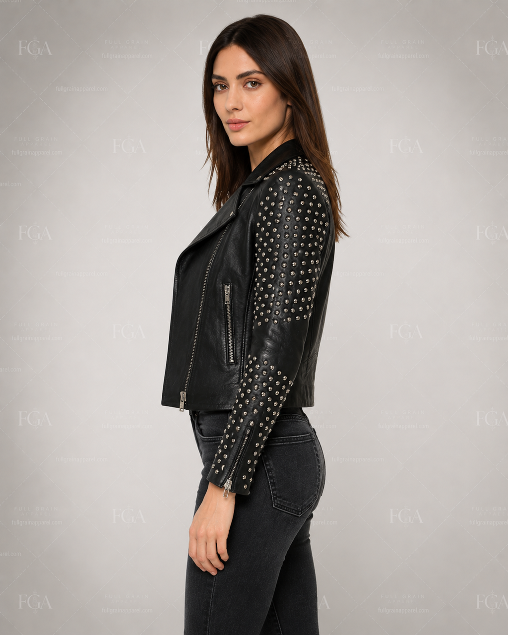 Women's Studded Black Moto Leather Jacket – Premium Biker Style  Full Grain Apparel