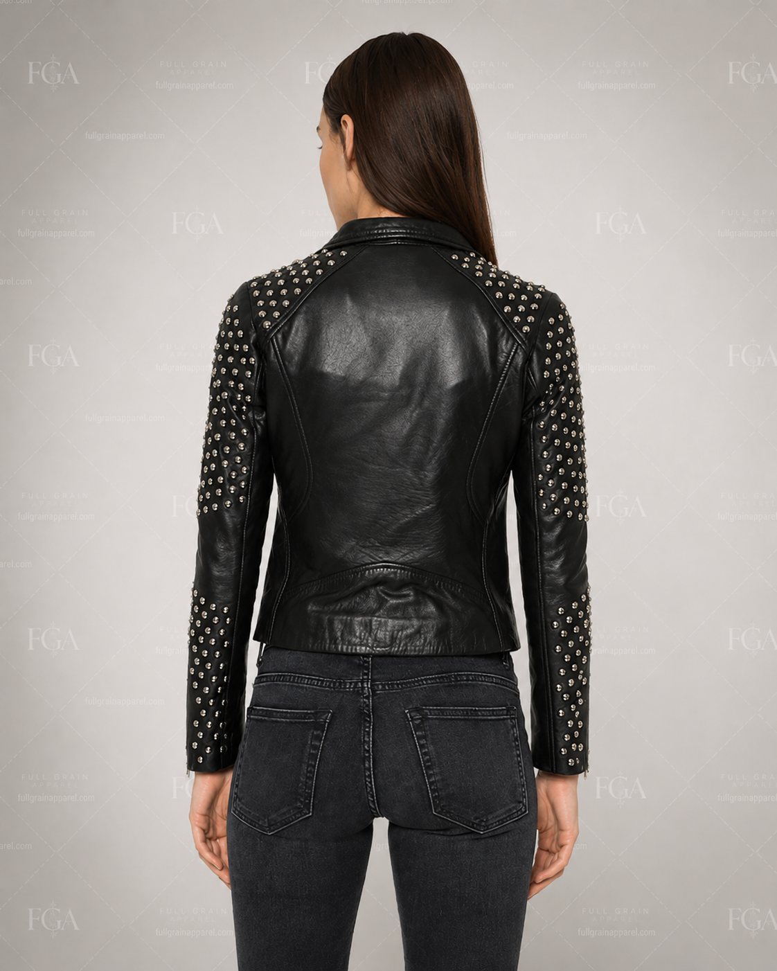 Women's Studded Black Moto Leather Jacket – Premium Biker Style  Full Grain Apparel