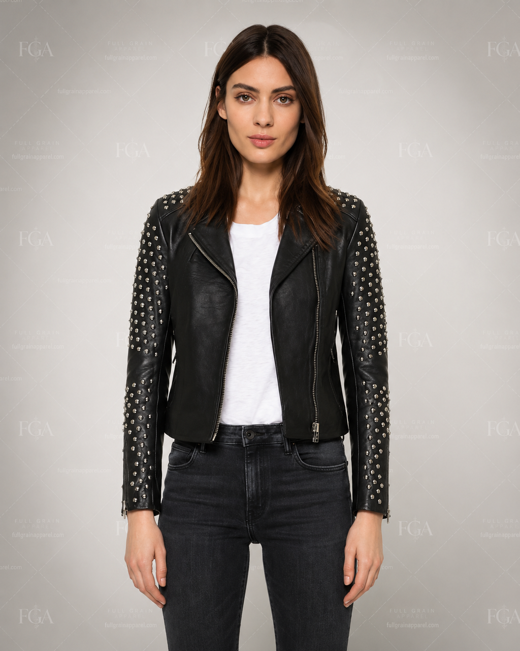 Women's Studded Black Moto Leather Jacket – Premium Biker Style  Full Grain Apparel