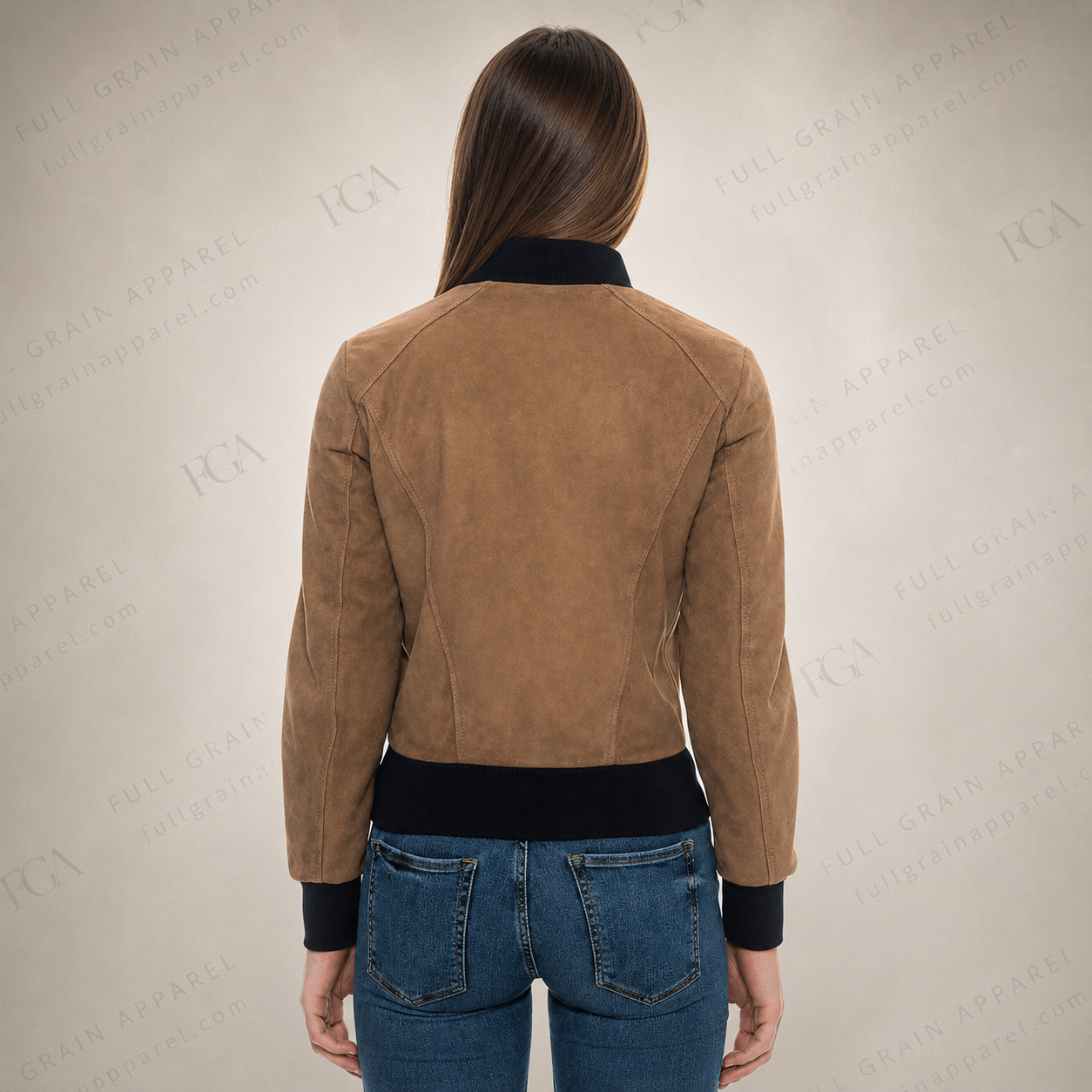 Women's Tan Suede Bomber Jacket | Casual Luxury | Full Grain Apparel