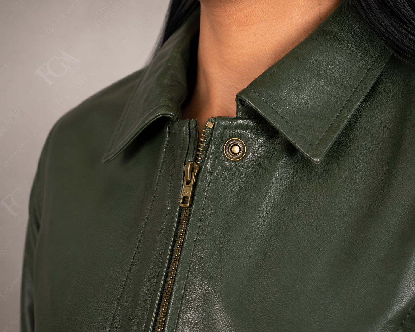 Women's Olive Green Leather Bomber Jacket – Premium Leather Outerwear | Full Grain Apparel