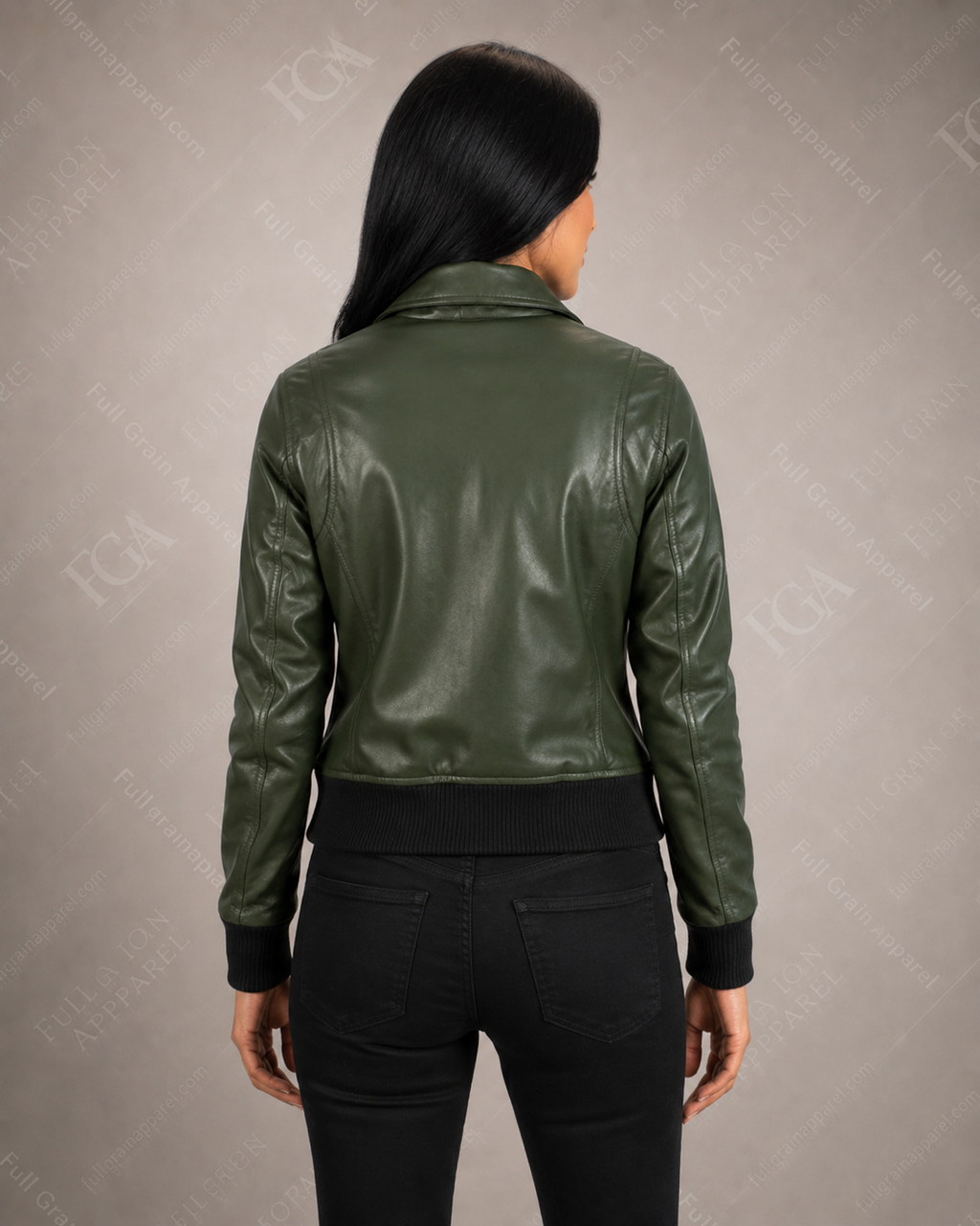 Women's Olive Green Leather Bomber Jacket – Premium Leather Outerwear | Full Grain Apparel