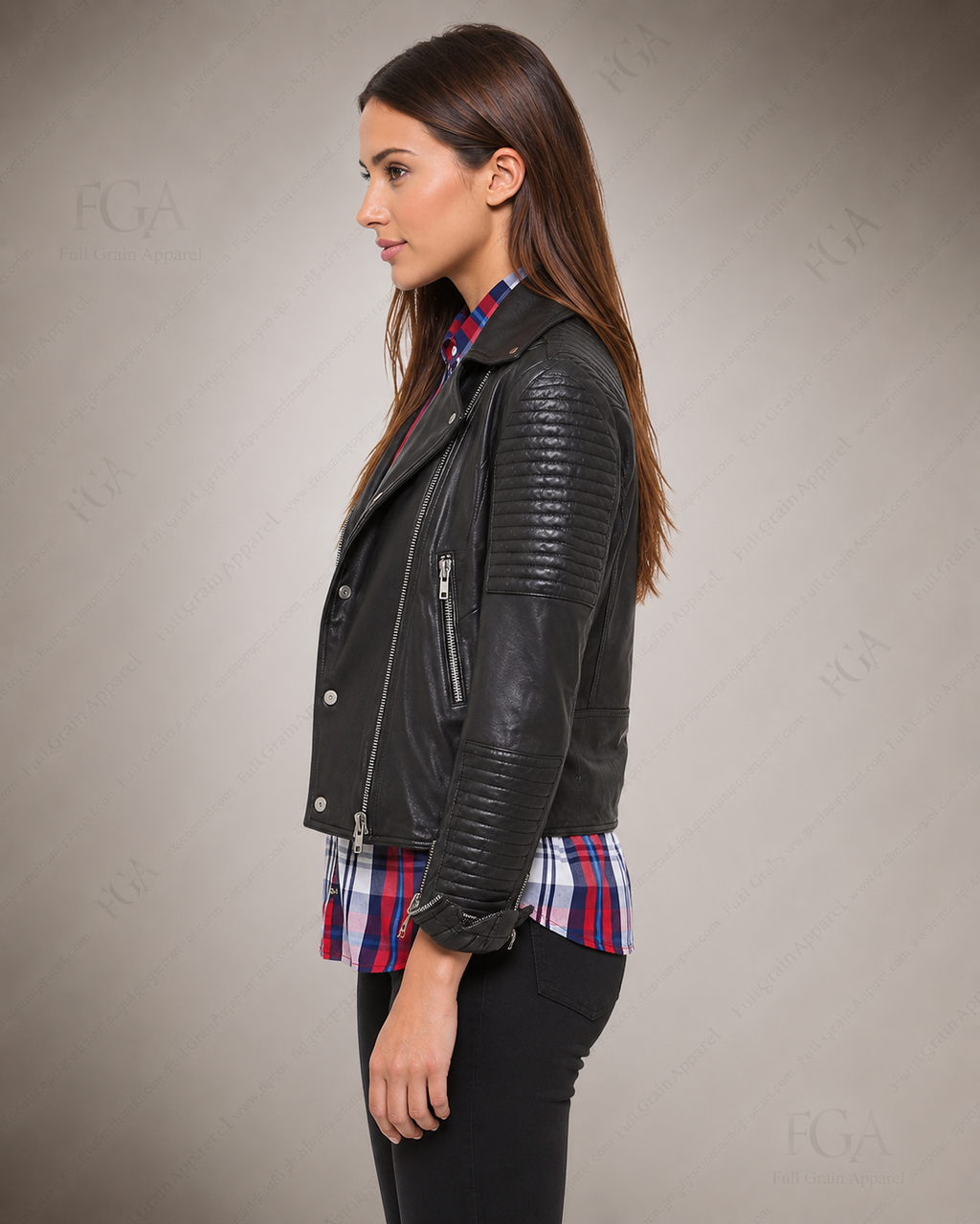 Women's Black Quilted Biker Leather Jacket - Moto Style Full Grain Apparel