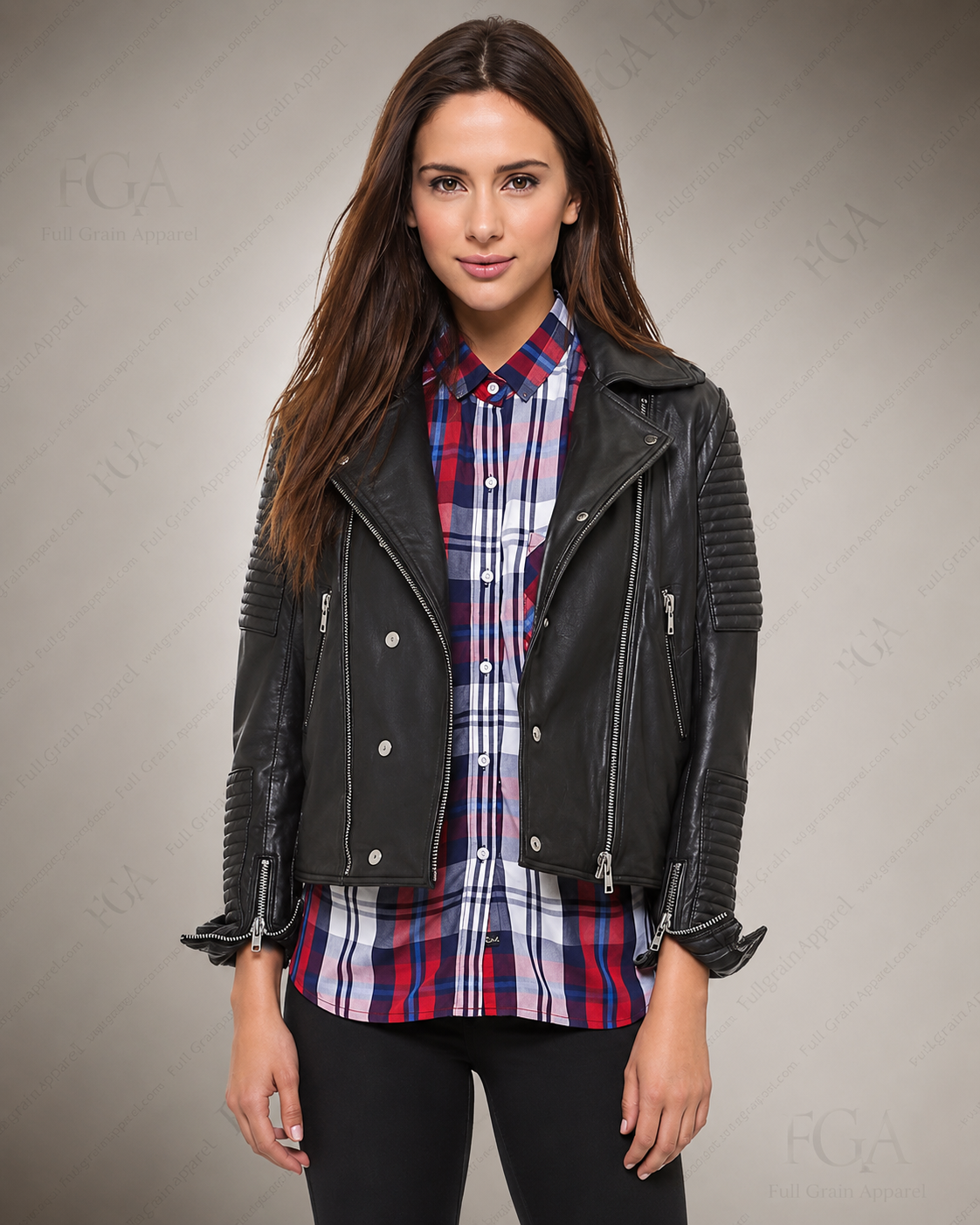 Women's Black Quilted Biker Leather Jacket - Moto Style Full Grain Apparel