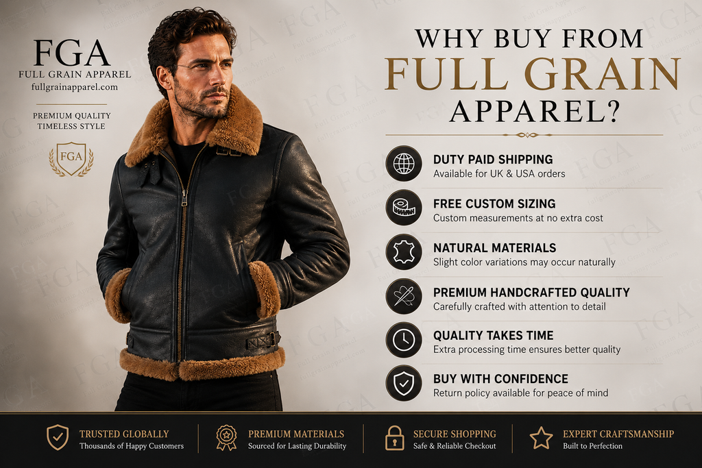 Men's Black B3 Shearling Aviator Jacket | Flight Leather | Full Grain Apparel