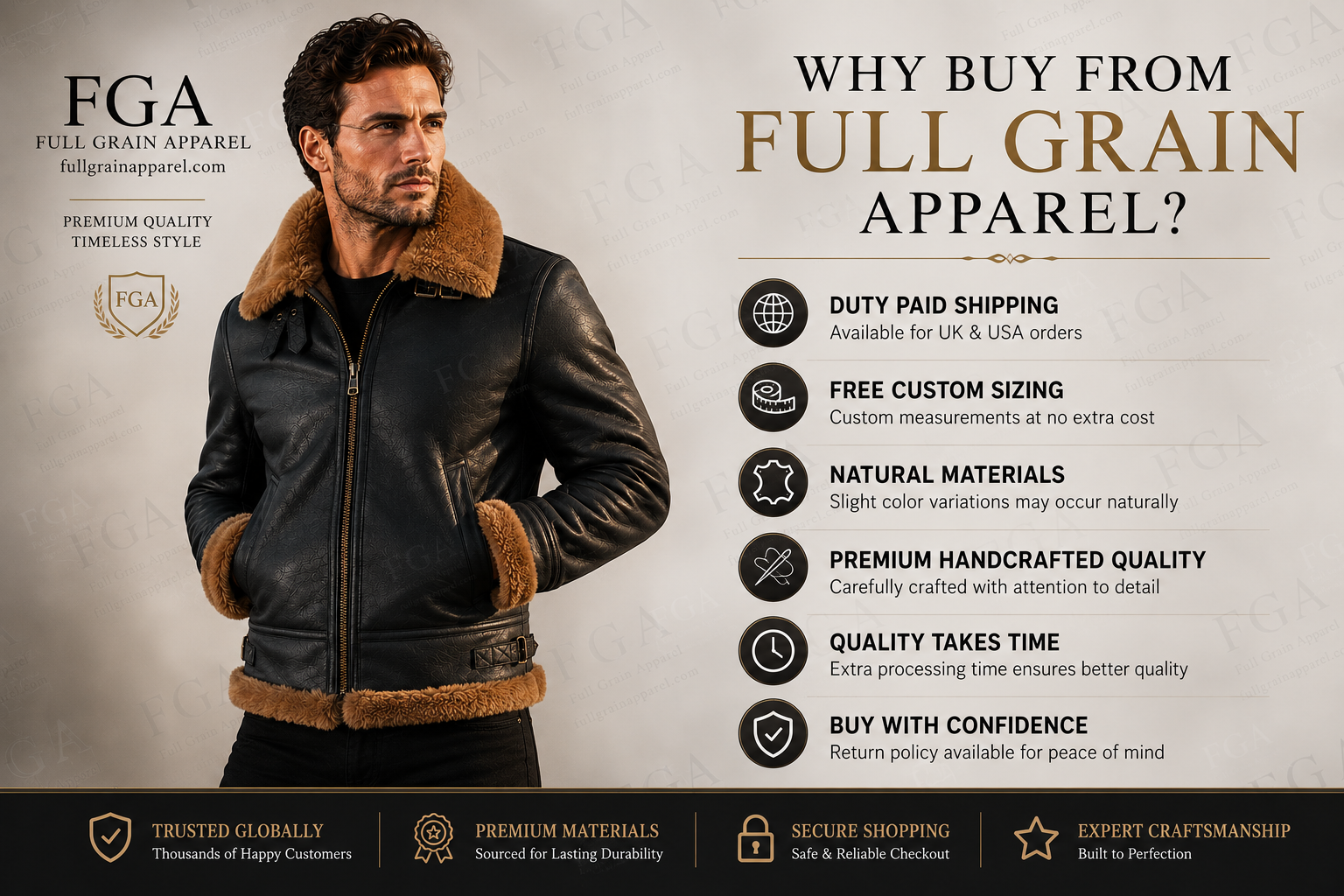 Men's Black B3 Shearling Aviator Jacket | Flight Leather | Full Grain Apparel