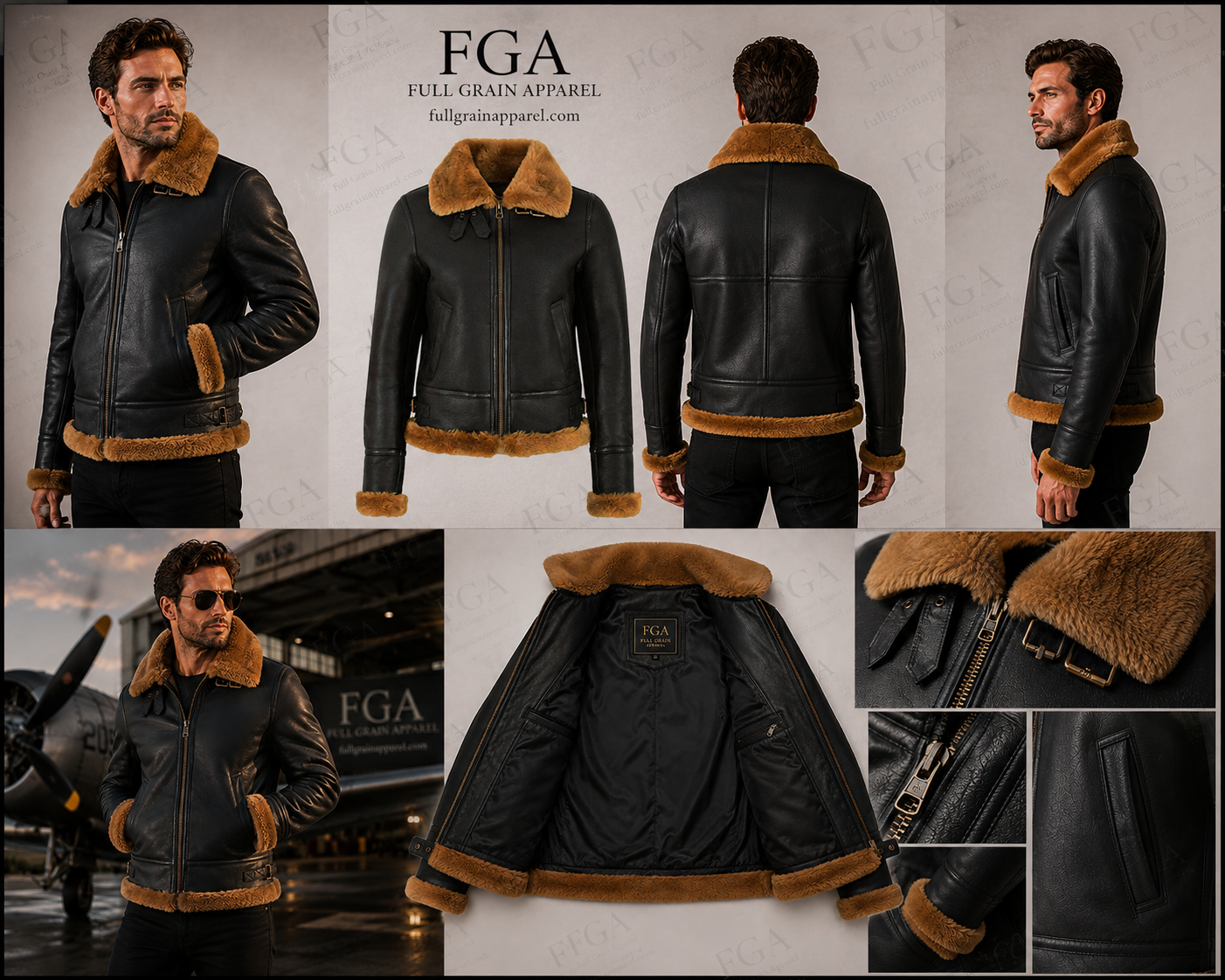 Men's Black B3 Shearling Aviator Jacket | Flight Leather | Full Grain Apparel