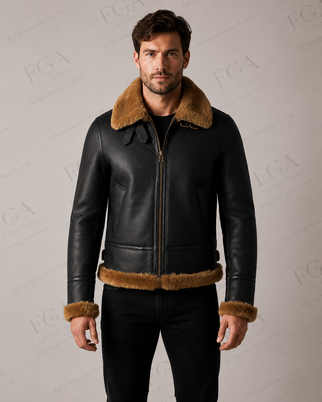 Men's Black B3 Shearling Aviator Jacket | Flight Leather | Full Grain Apparel