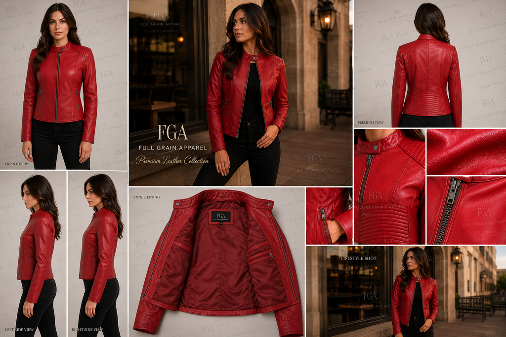 Women's Red Cafe Racer Leather Jacket | Moto Style | Full Grain Apparel