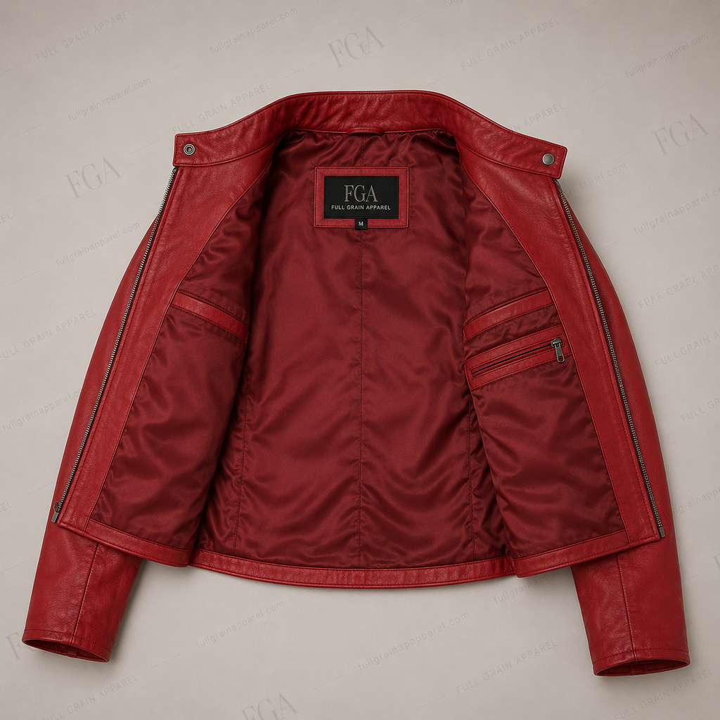 Women's Red Cafe Racer Leather Jacket | Moto Style | Full Grain Apparel