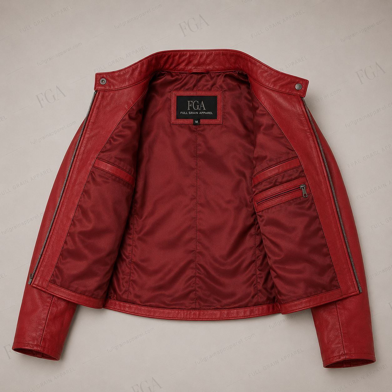 Women's Red Cafe Racer Leather Jacket | Moto Style | Full Grain Apparel