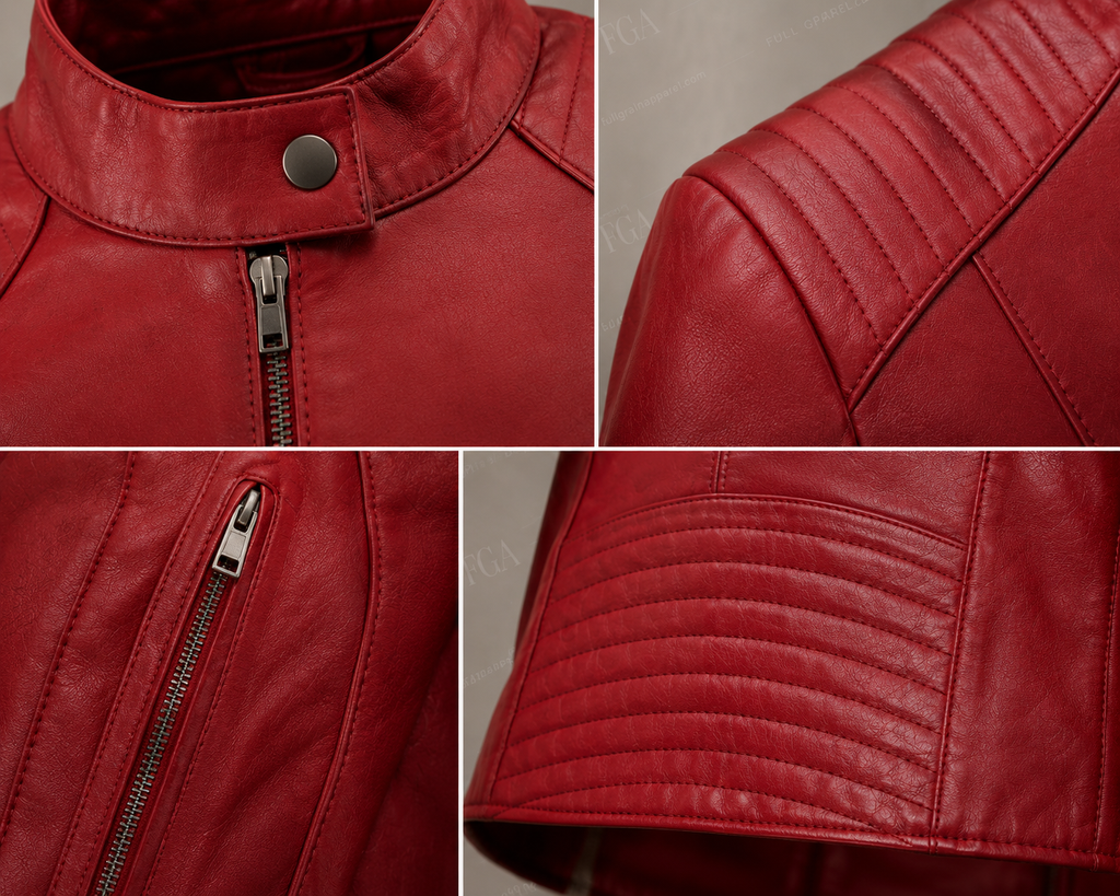 Women's Red Cafe Racer Leather Jacket | Moto Style | Full Grain Apparel