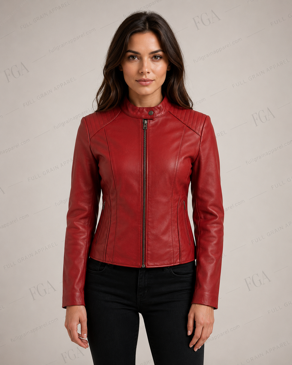 Women's Red Cafe Racer Leather Jacket | Moto Style | Full Grain Apparel