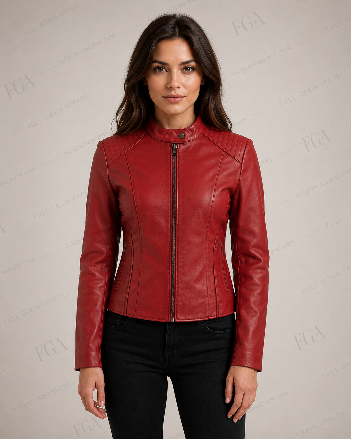 Women's Red Cafe Racer Leather Jacket | Moto Style | Full Grain Apparel
