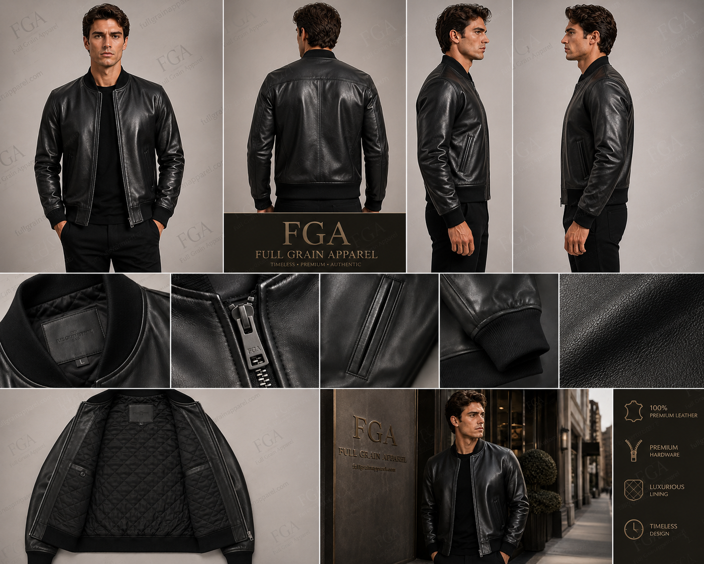 Men's Black Leather Bomber Jacket | Minimalist Luxe | Full Grain Apparel