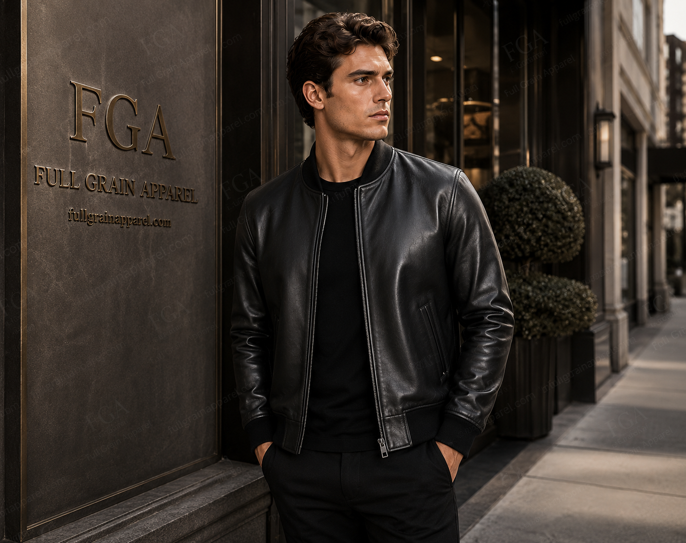 Men's Black Leather Bomber Jacket | Minimalist Luxe | Full Grain Apparel