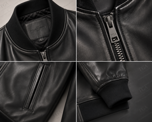 Men's Black Leather Bomber Jacket | Minimalist Luxe | Full Grain Apparel