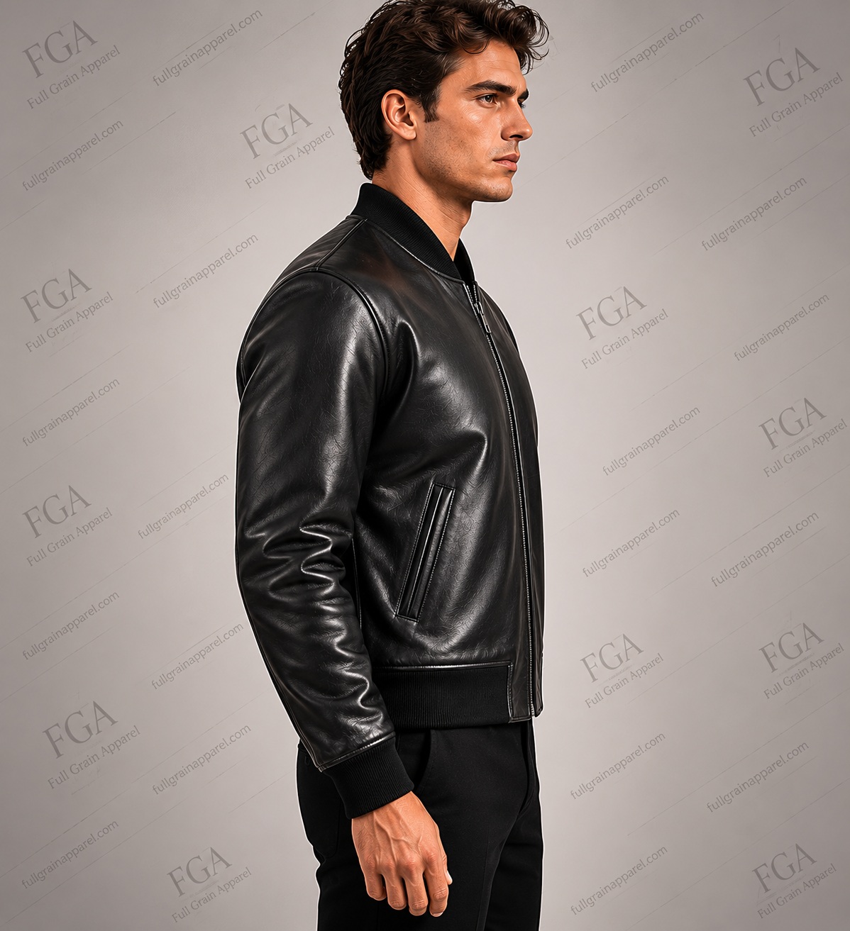 Men's Black Leather Bomber Jacket | Minimalist Luxe | Full Grain Apparel