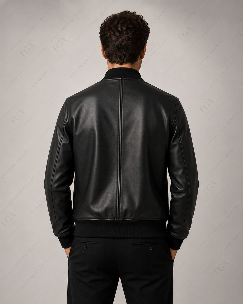 Men's Black Leather Bomber Jacket | Minimalist Luxe | Full Grain Apparel