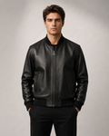 Men's Black Leather Bomber Jacket | Minimalist Luxe | Full Grain Apparel