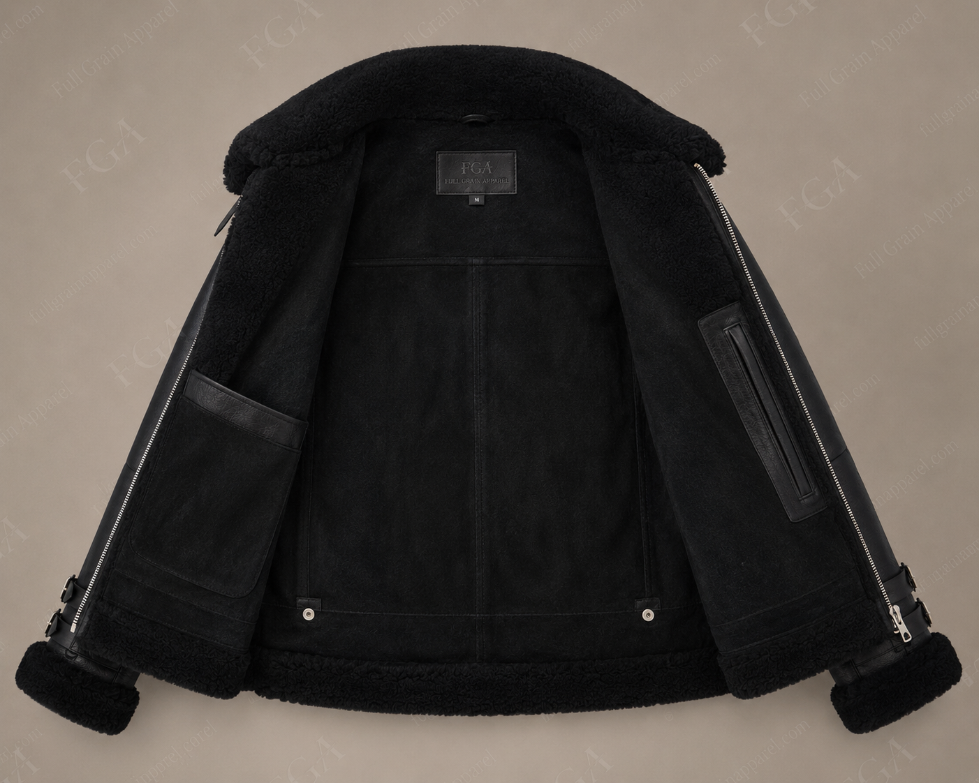 Women's Black Shearling Biker Jacket | Oversized Aviator | Full Grain Apparel