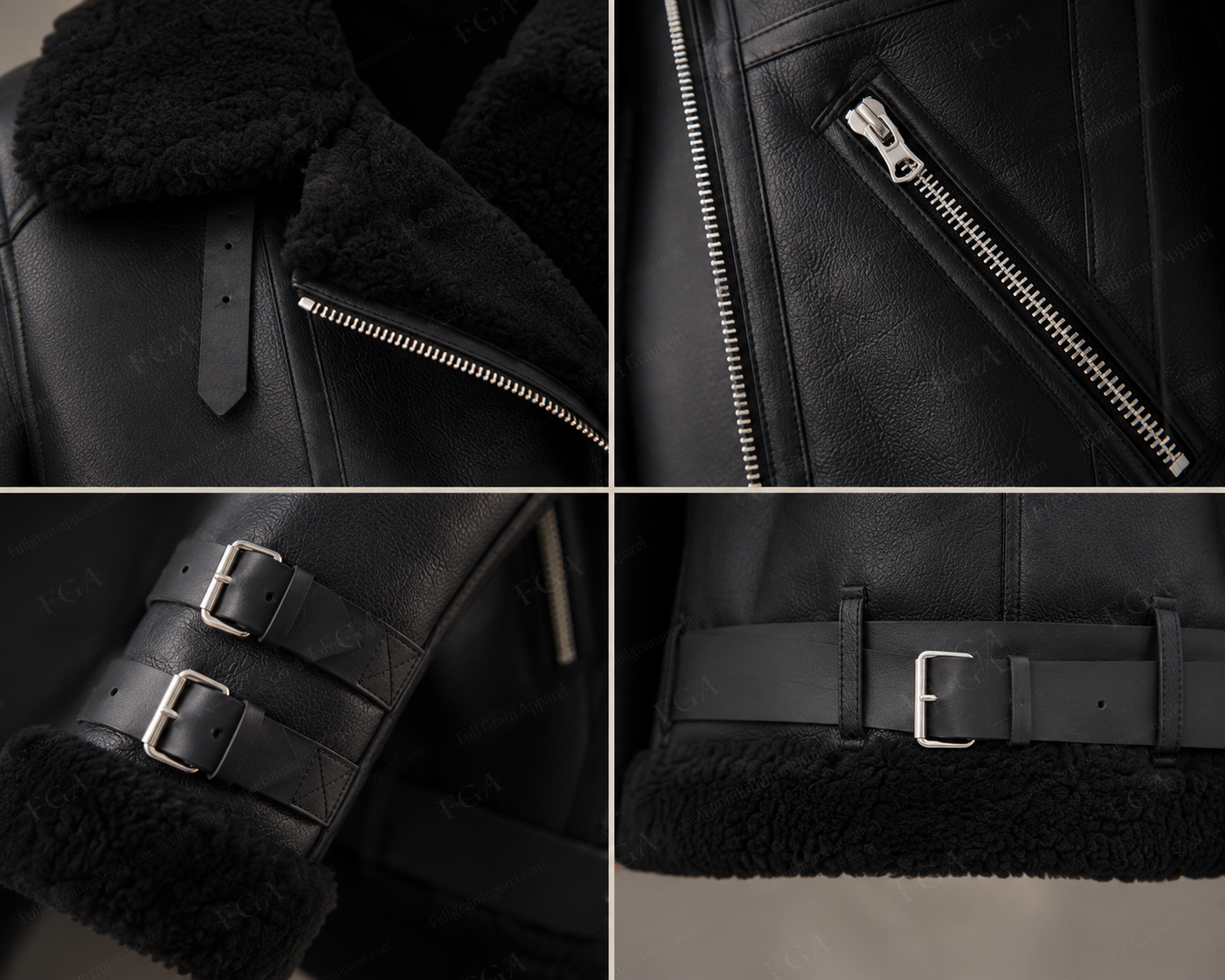 Women's Black Shearling Biker Jacket | Oversized Aviator | Full Grain Apparel