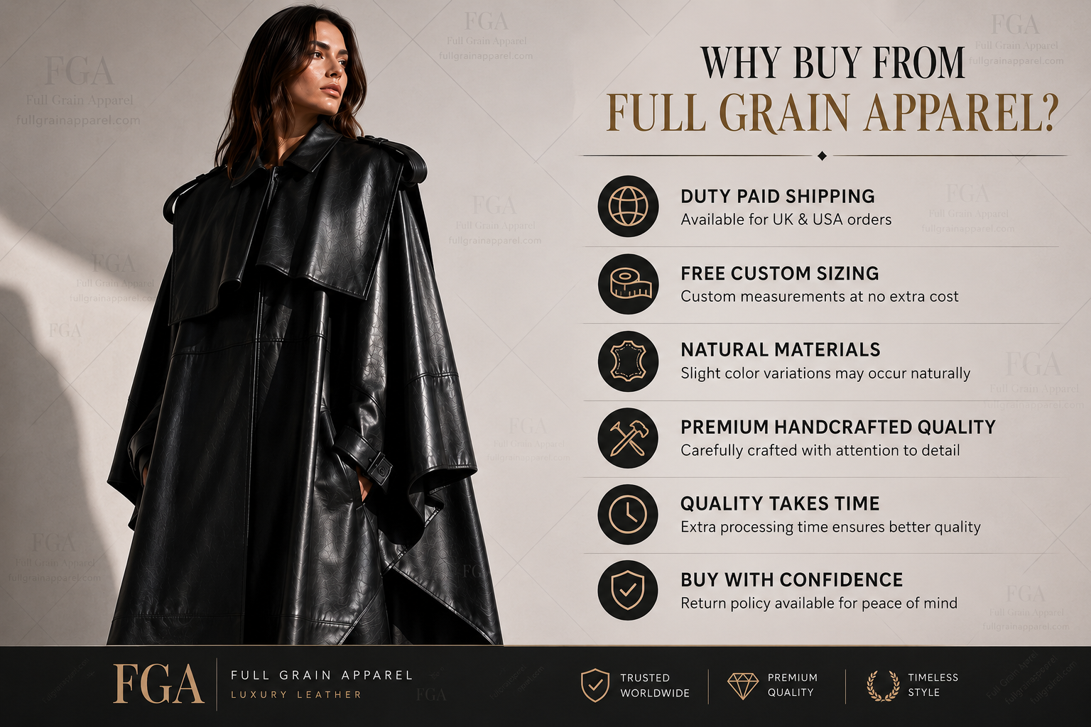 Women's Black Leather Cape Coat | Luxury Poncho Outerwear | Full Grain Apparel