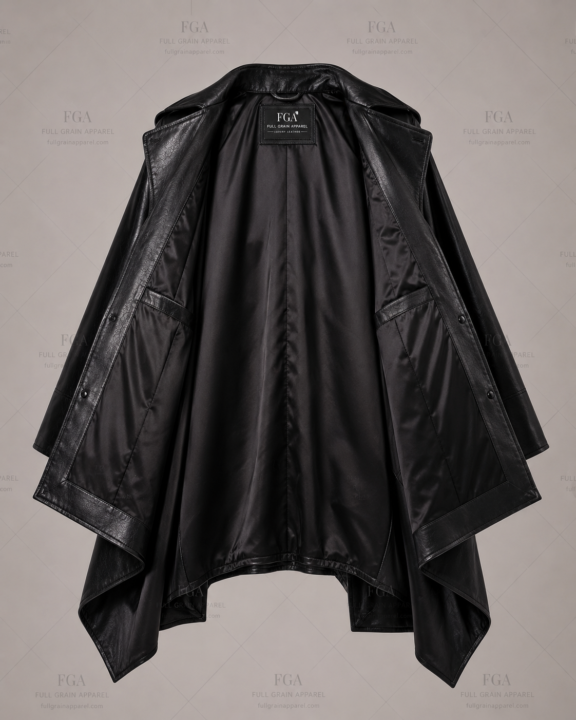 Women's Black Leather Cape Coat | Luxury Poncho Outerwear | Full Grain Apparel