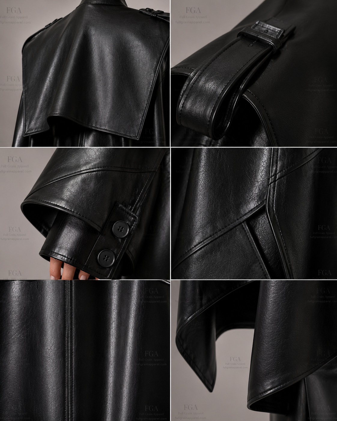 Women's Black Leather Cape Coat | Luxury Poncho Outerwear | Full Grain Apparel