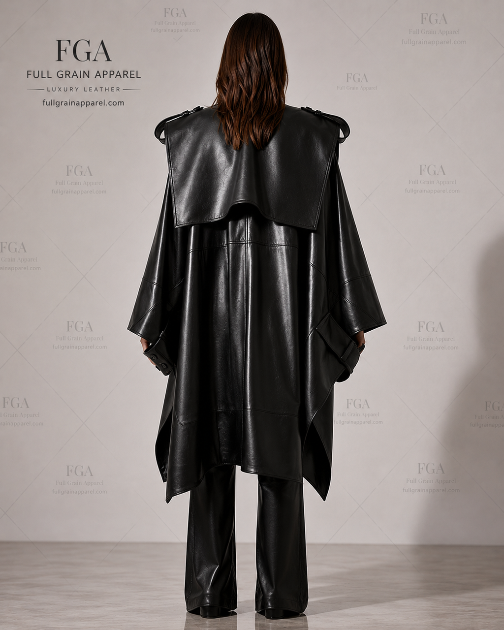 Women's Black Leather Cape Coat | Luxury Poncho Outerwear | Full Grain Apparel