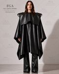 Women's Black Leather Cape Coat | Luxury Poncho Outerwear | Full Grain Apparel