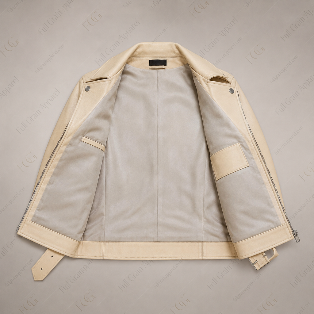 Women's Cream Biker Leather Jacket | Classic Moto Style | Full Grain Apparel