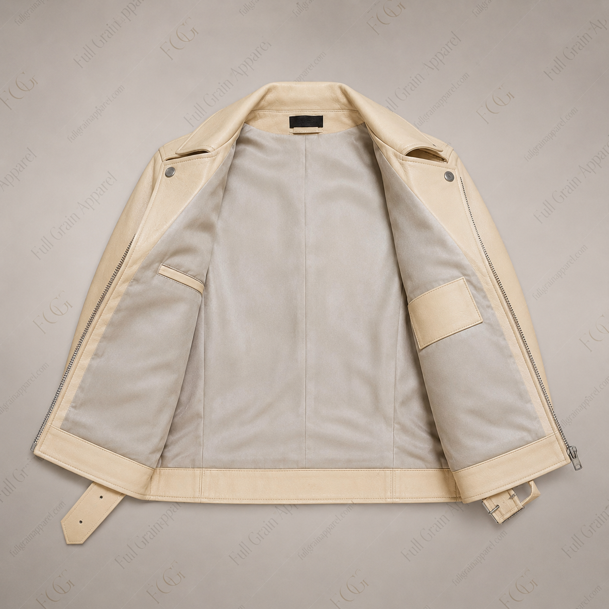 Women's Cream Biker Leather Jacket | Classic Moto Style | Full Grain Apparel