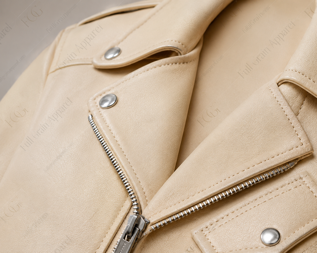 Women's Cream Biker Leather Jacket | Classic Moto Style | Full Grain Apparel