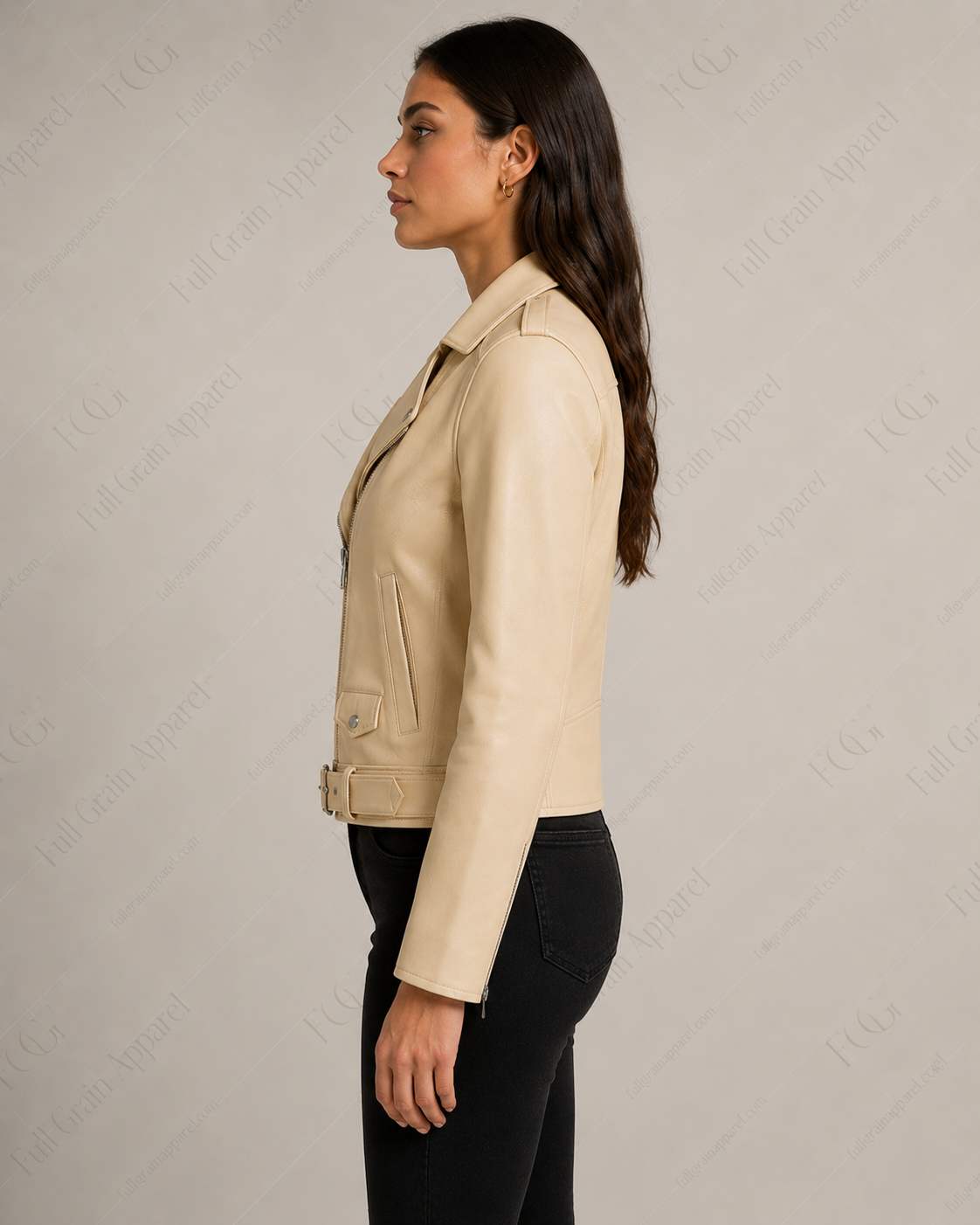 Women's Cream Biker Leather Jacket | Classic Moto Style | Full Grain Apparel