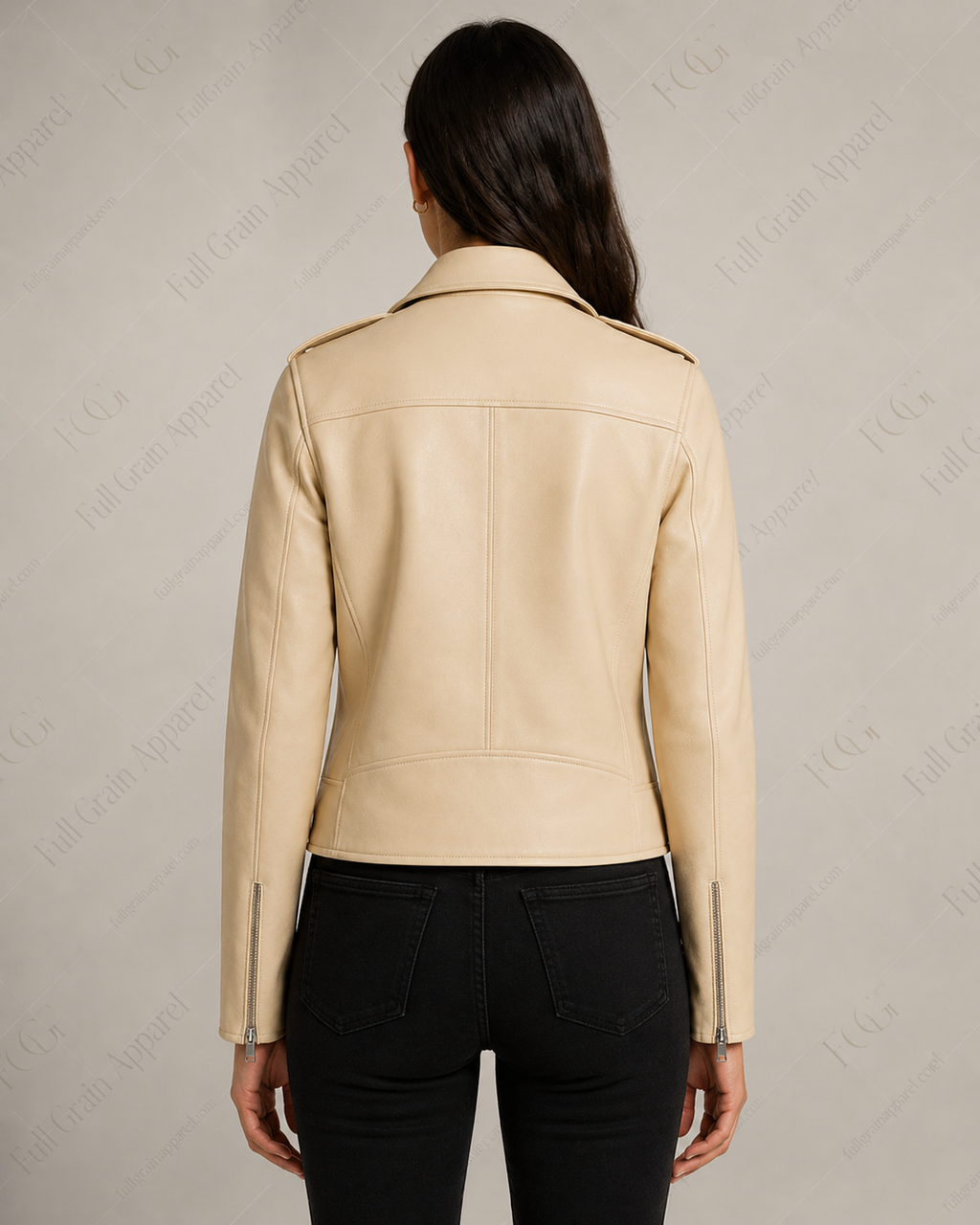 Women's Cream Biker Leather Jacket | Classic Moto Style | Full Grain Apparel