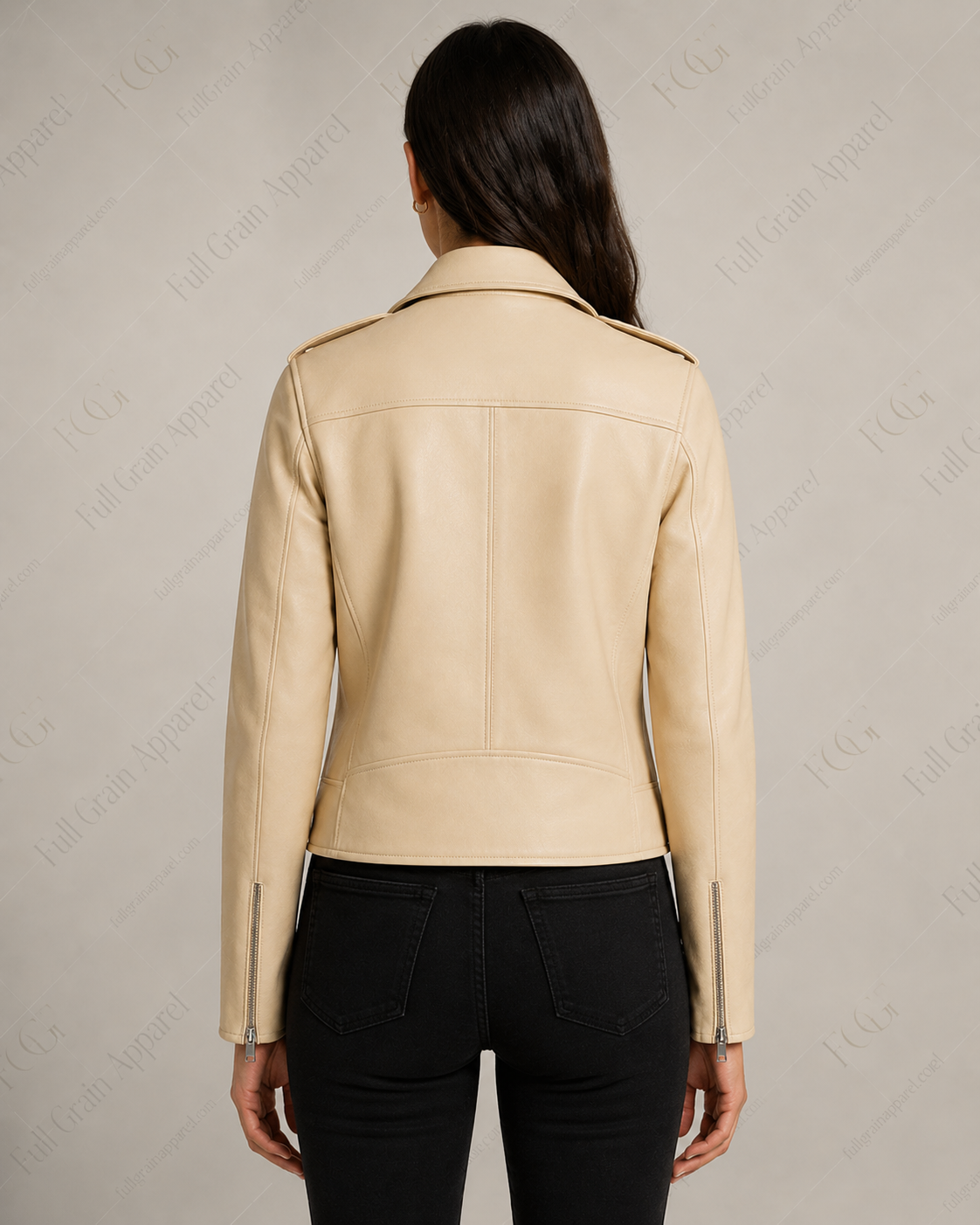 Women's Cream Biker Leather Jacket | Classic Moto Style | Full Grain Apparel