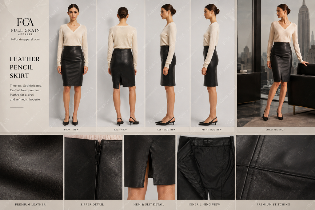 Women's Black Leather Pencil Skirt | High Waist Office Style | Full Grain Apparel