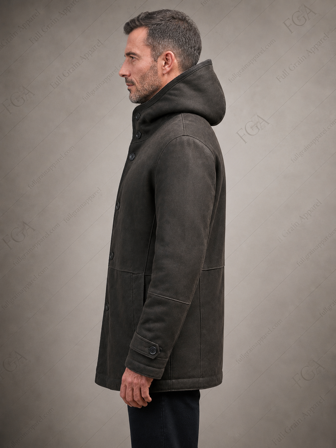 Men's Distressed Brown Shearling Leather Coat | Hooded Winter Jacket | Full Grain Apparel