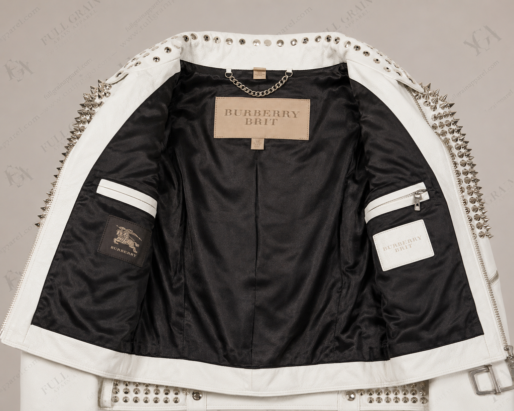 Women's White Studded Leather Biker Jacket | Punk Moto Style | Full Grain Apparel