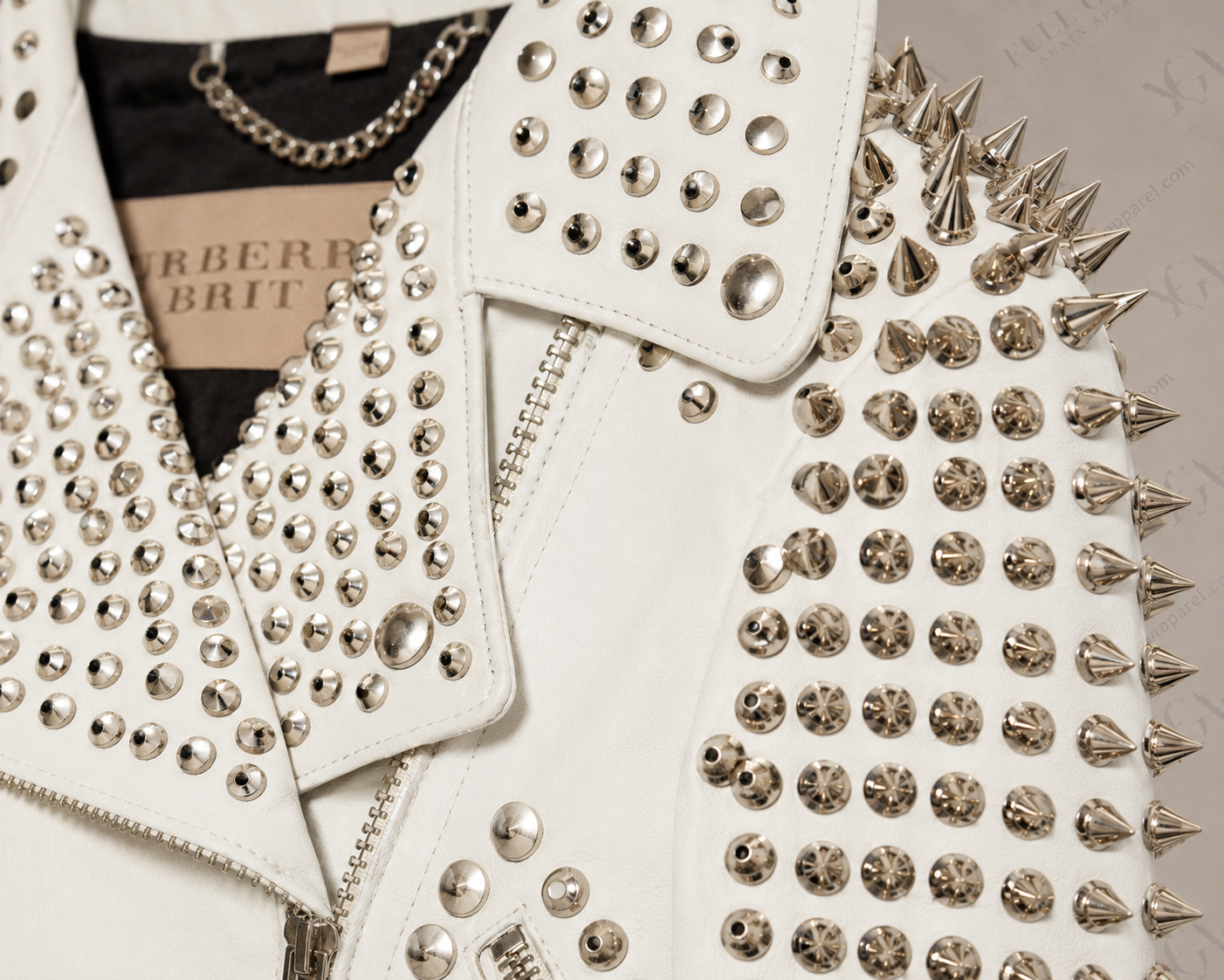 Women's White Studded Leather Biker Jacket | Punk Moto Style | Full Grain Apparel