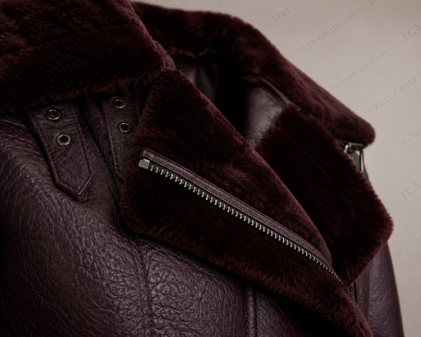 Women's Burgundy Shearling Aviator Jacket | Luxury B3 Coat | Full Grain Apparel